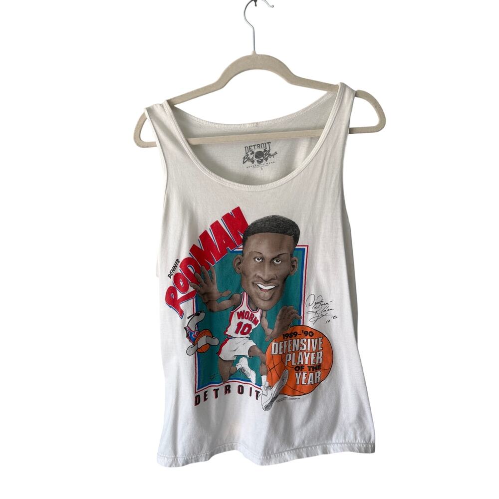 VTG 1990 Dennis Rodman Detroit Pistons White Tank Large - Picture 1 of 4